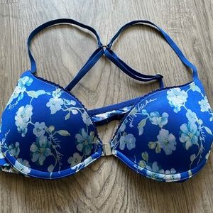 Blue Floral Gilly Hicks Front Closure Push-up Bra